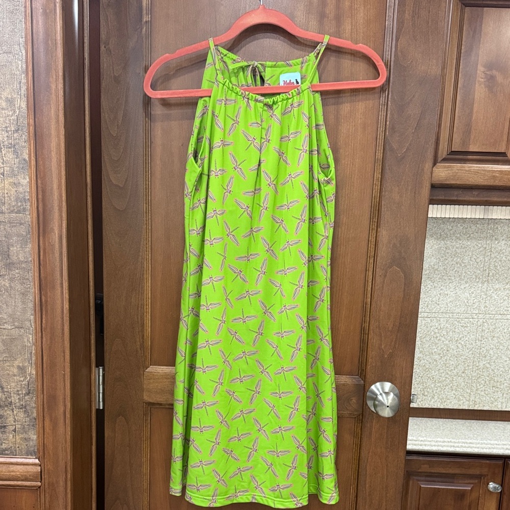 Haley & the Hound Lime Green Dragonfly Midi Dress small